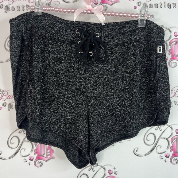 PINK Victoria's Secret lace up corset shorts mini stretchy Charcoal Knit Shorts - Picture 1 of 7